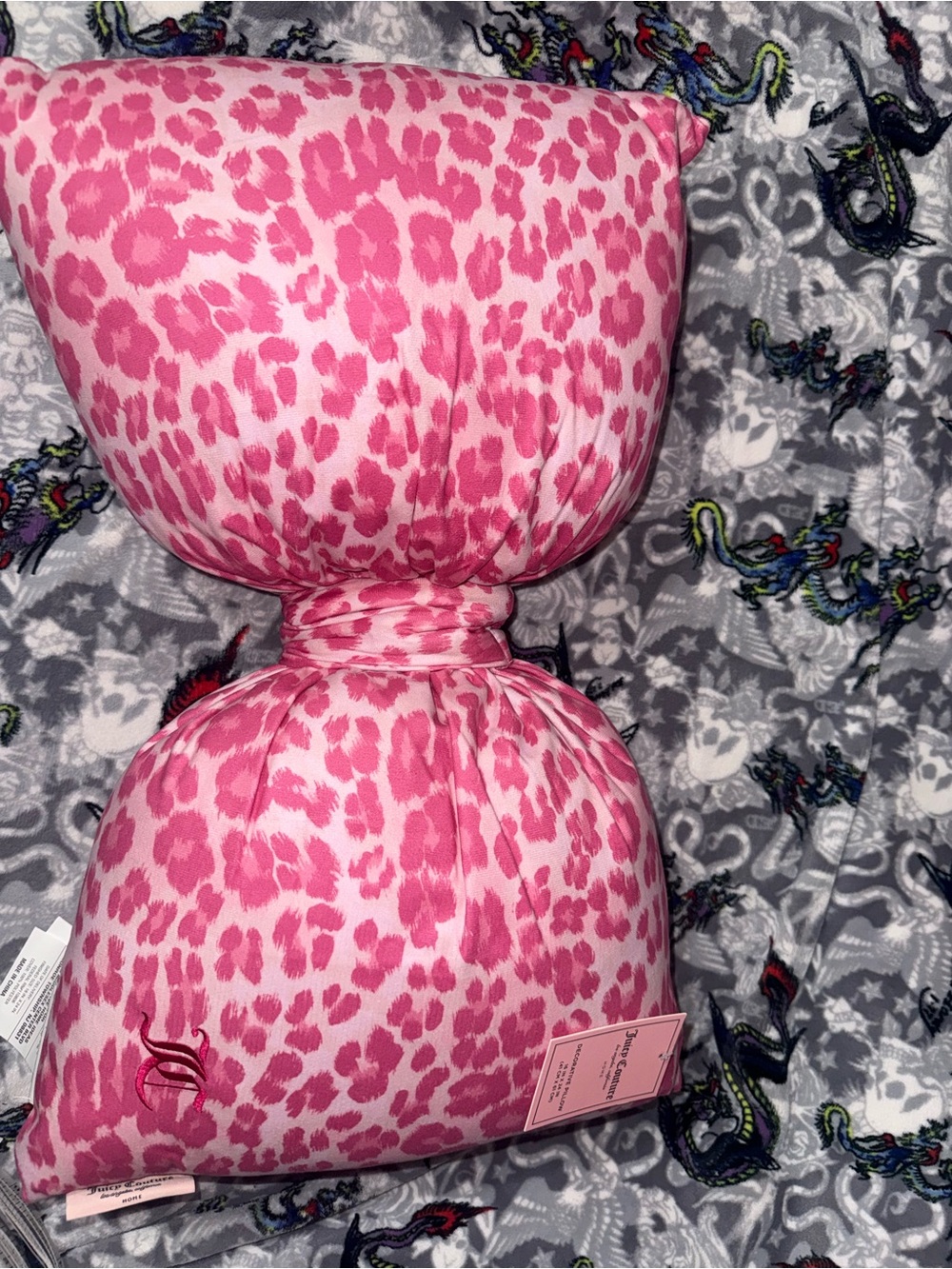 Juicy Couture Pink Leopard Knot Pillow